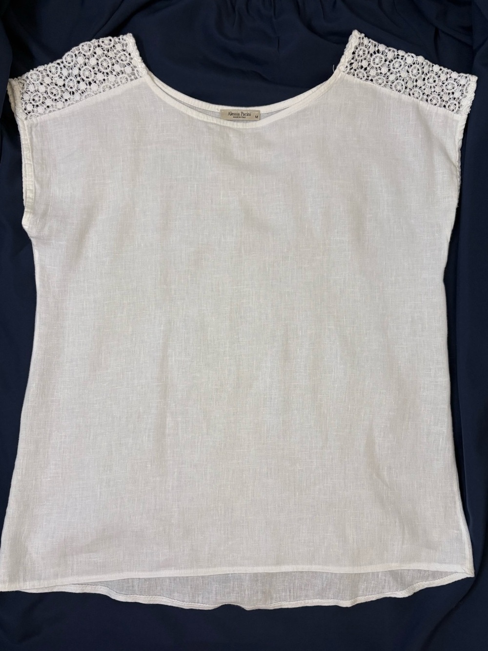 Alessia Pacini White Linen Crochet Lace Shoulder Blouse M
